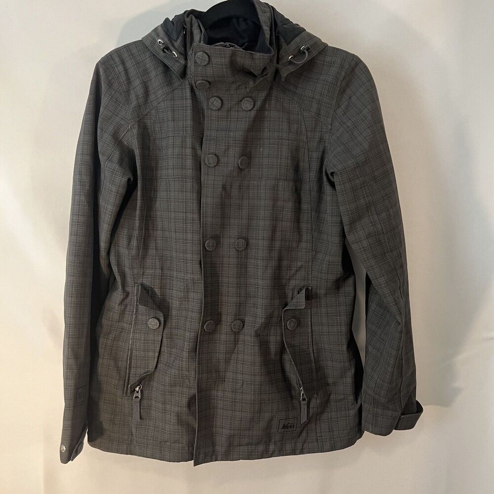 REI Women’s Small Madrona Hooded Rain Jacket Coat Removable Hood Waterproof Gray